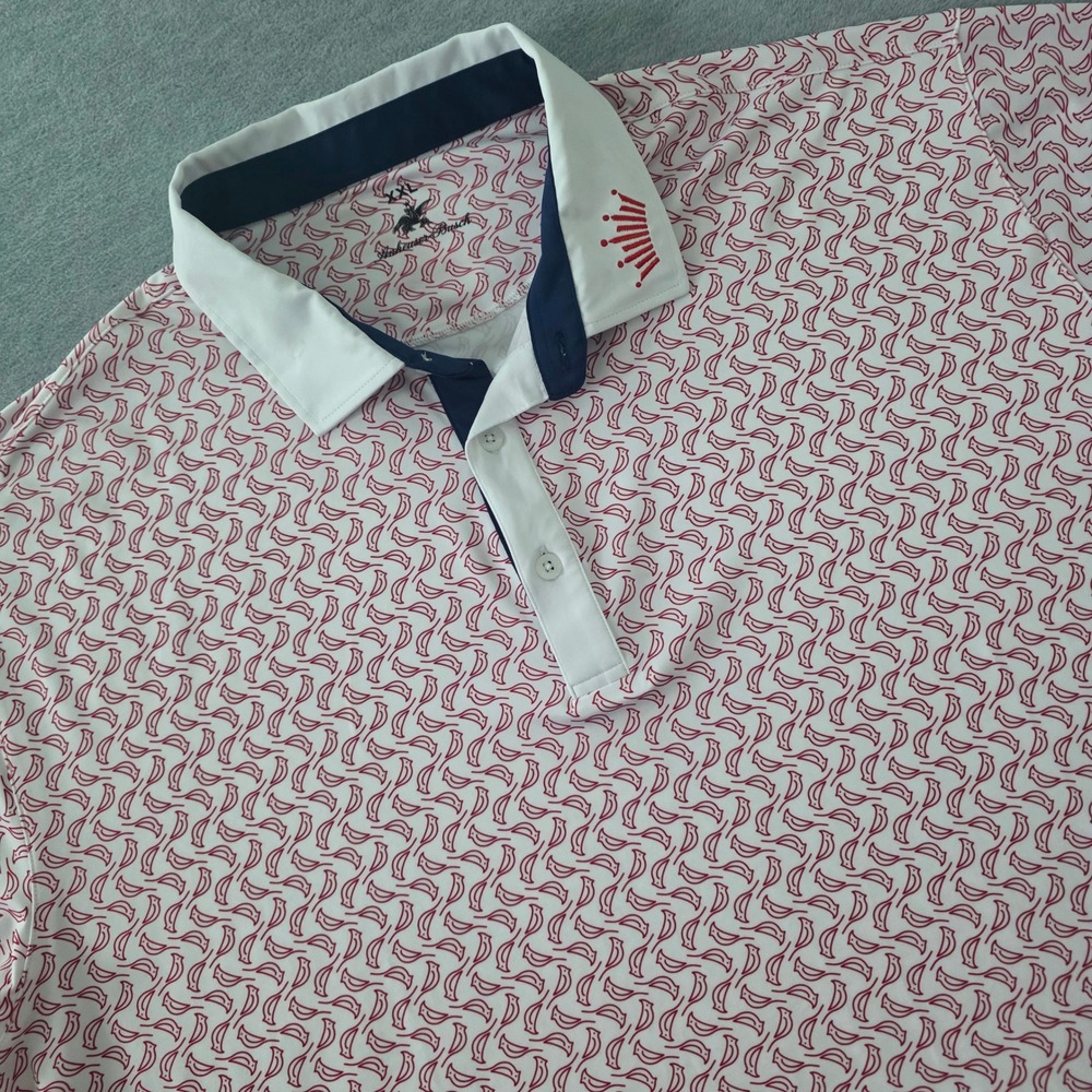 Anheuser-Busch Men XXL Golf Polo Shirt Red Cardinal Bird Print Performance White